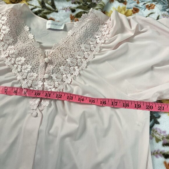 Vintage Shadowline Nightie Nightgown Robe Womens S Pink Lingerie Nylon 80s PJs - Picture 8 of 9